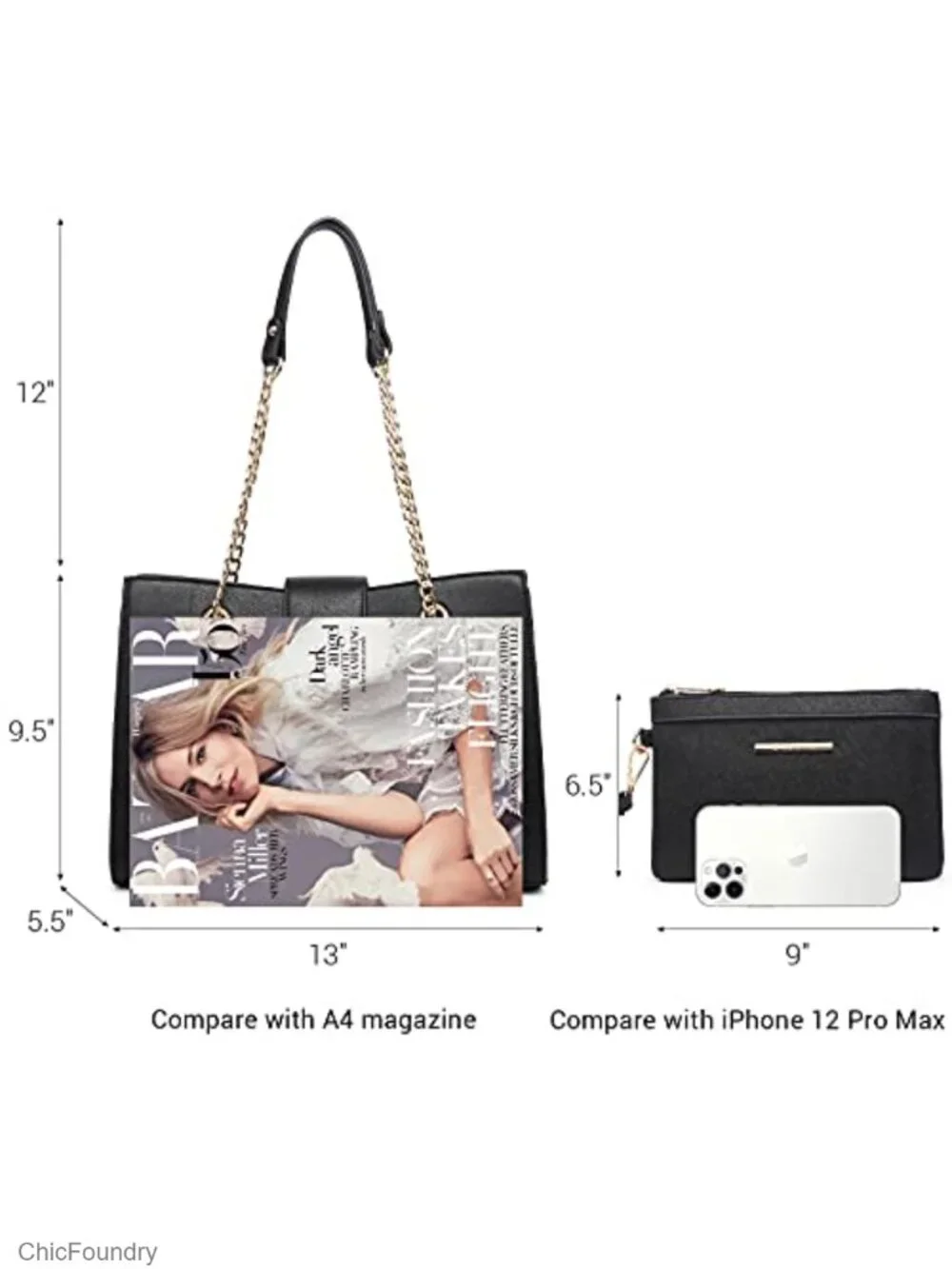 Vegan Leather Satchel Bag with Matching Clutch, Detachable Crossbody Strap,